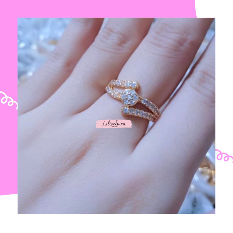 Cincin titanium wanita cincin mewah dewasa gold