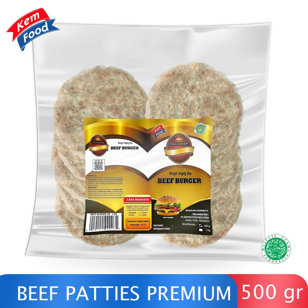 

BEEF PATTIES BURGER VILLADORP 500 GR / BURGER SAPI PREMIUM KEMFOOD / DAGANG BURGER PREMIUM/ RESELLER / DROPSHIPPER