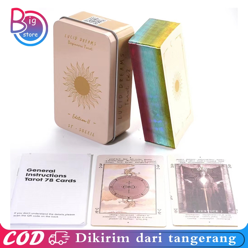 1set Kartu Tarot Lucid Dreams Tarot Card Dengan Kotak Besi Tarot Kartu Golden Edge Tarot Deck