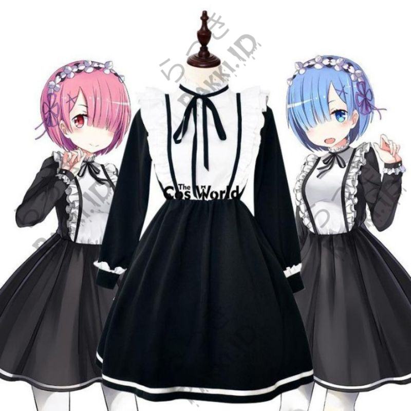 RE:ZERO RAM REM MAID APRON PER COSPLAY COSTUME ANIME WANITA