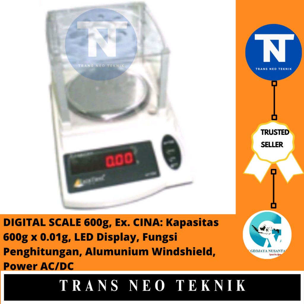 DIGITAL SCALE 600g, Ex. CINA: Kapasitas 600g x 0.01g, LED Display, Fungsi Penghitungan, Alumunium Wi
