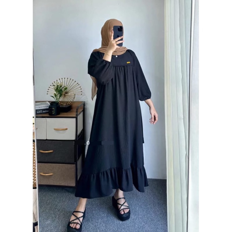 midi dress crinkle airflow LD 110cm panjang 110cm