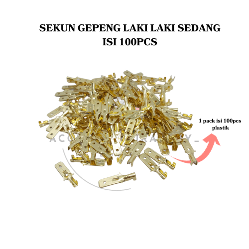 100PCS Skun Sekun Terminal Kabel Gepeng Sedang Kuningan Male Female