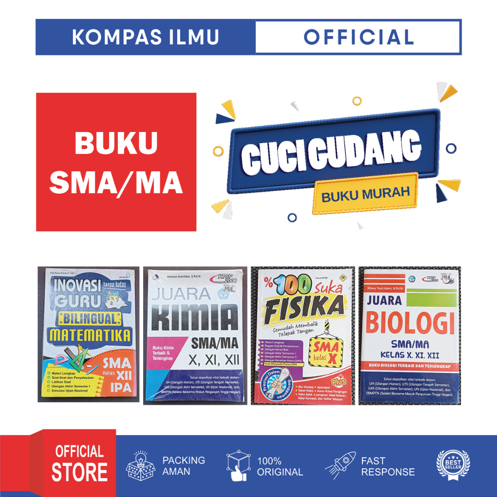 Buku Obral Penunjang Pelajaran SMA MA  Rangkuman Matematika, Fisika, Kimia, Biologi, Ujian Sekolah -