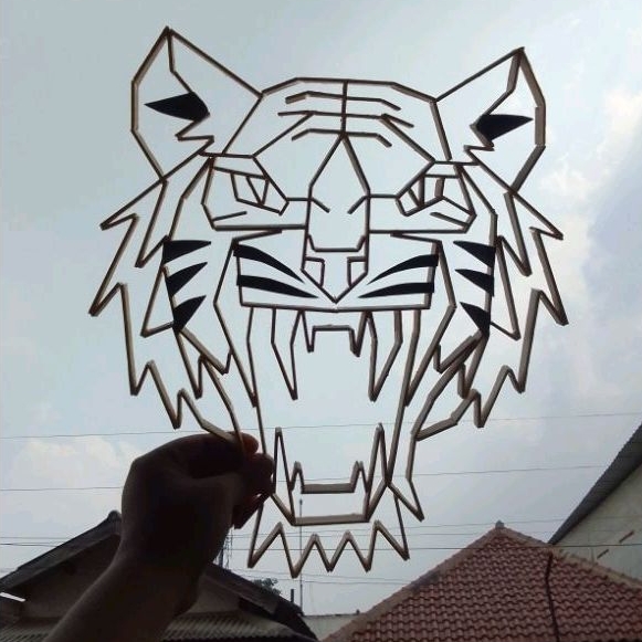 HIASAN DINDING HARIMAU GEOMETRI STIK ESKRIM HARIMAU HEWAN HIASAN DINDING KAMAR AESTHETHIC KERAJINAN 