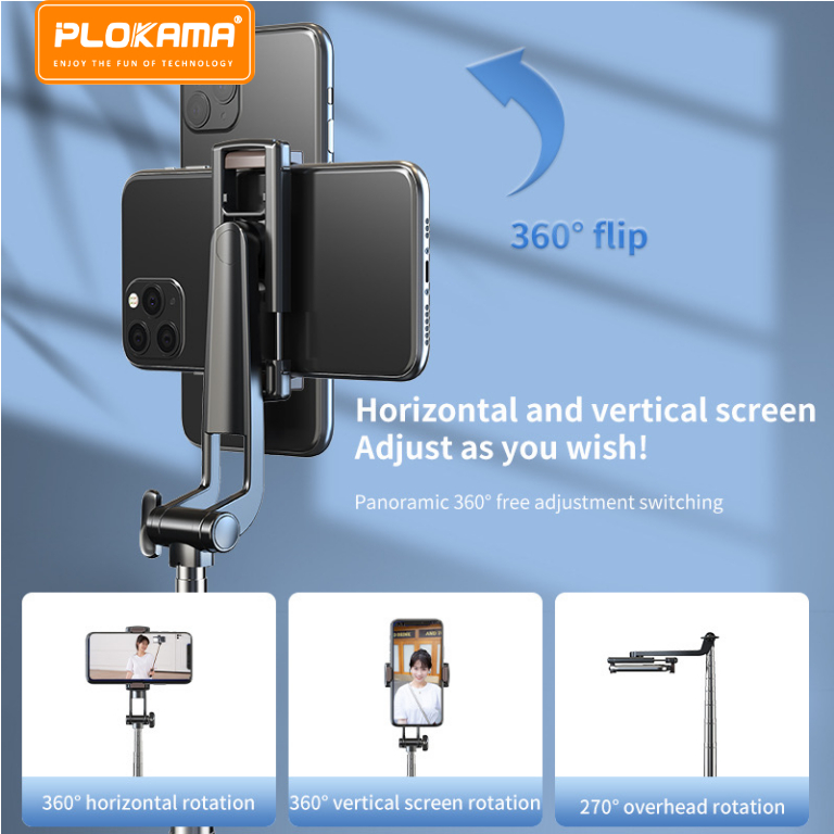 PLOKAMA K7 Tongsis Tripod 3 in 1 105cm 1 meter Selfie Stick Remote Bluetooth Portable Travel Size For Hp Handphone Smartphone