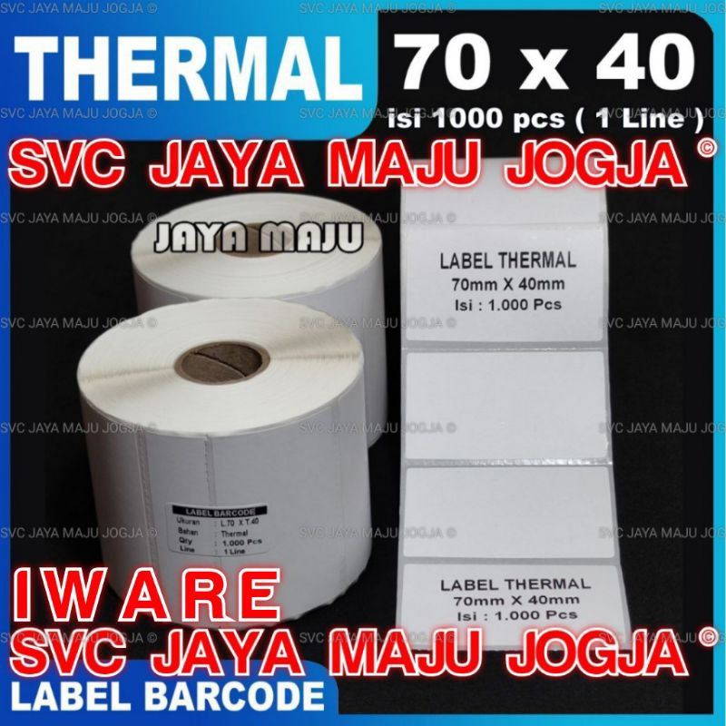 

[ IWARE ] 70 X 40 - 1 LINE THERMAL - FACE OUT - ISI 1.000 PCS || CORE 1" || LABEL BARCODE DIRECT THERMAL - KERTAS STICKER APOTEK E-TICKET FARMASI LABORATORIUM RESEP OBAT || 70X40 - PB420T PB 420T PB342C PB 342C PB830L PB 830L - ISI 1000