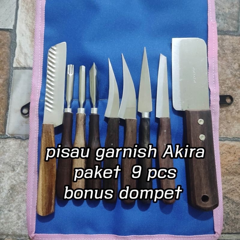 pisau ukir buah / pisau garnish / pisau carving / pisau 1 set isi 9 lengkap gratis dompet