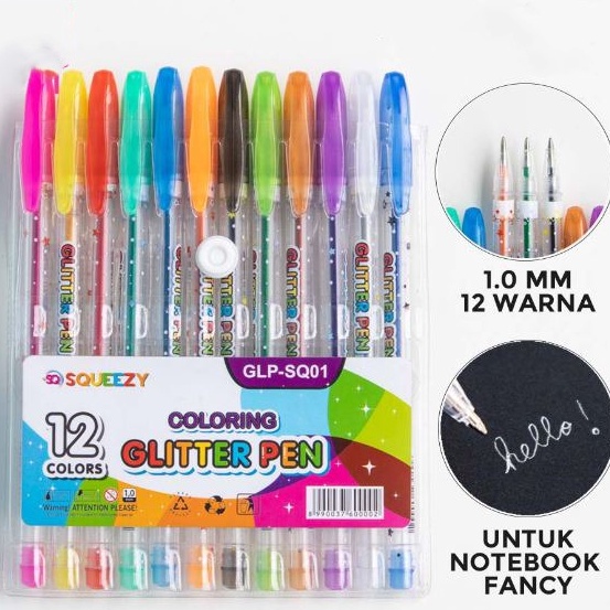 

Serba Murah PEN GEL GLITTER / PENA WARNA WARNI / PULPEN GEL WARNA 1.0mm (12 Warna)