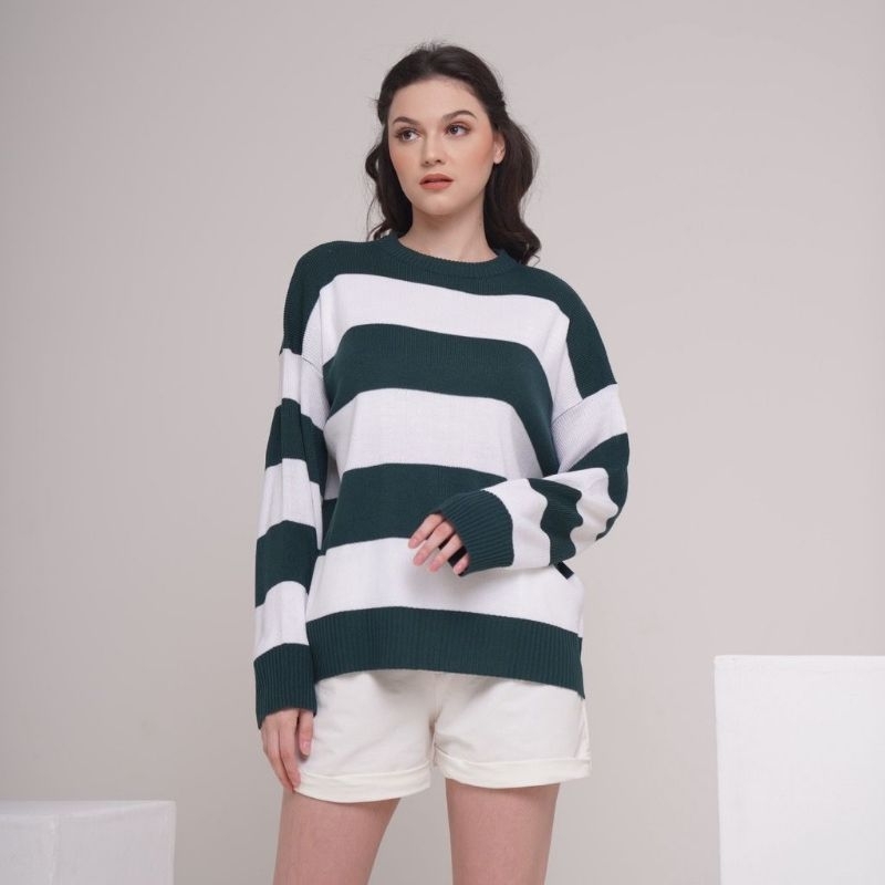 SWEATER RAJUT EIRA ATASAN OVERSIZE MOTIF GARIS