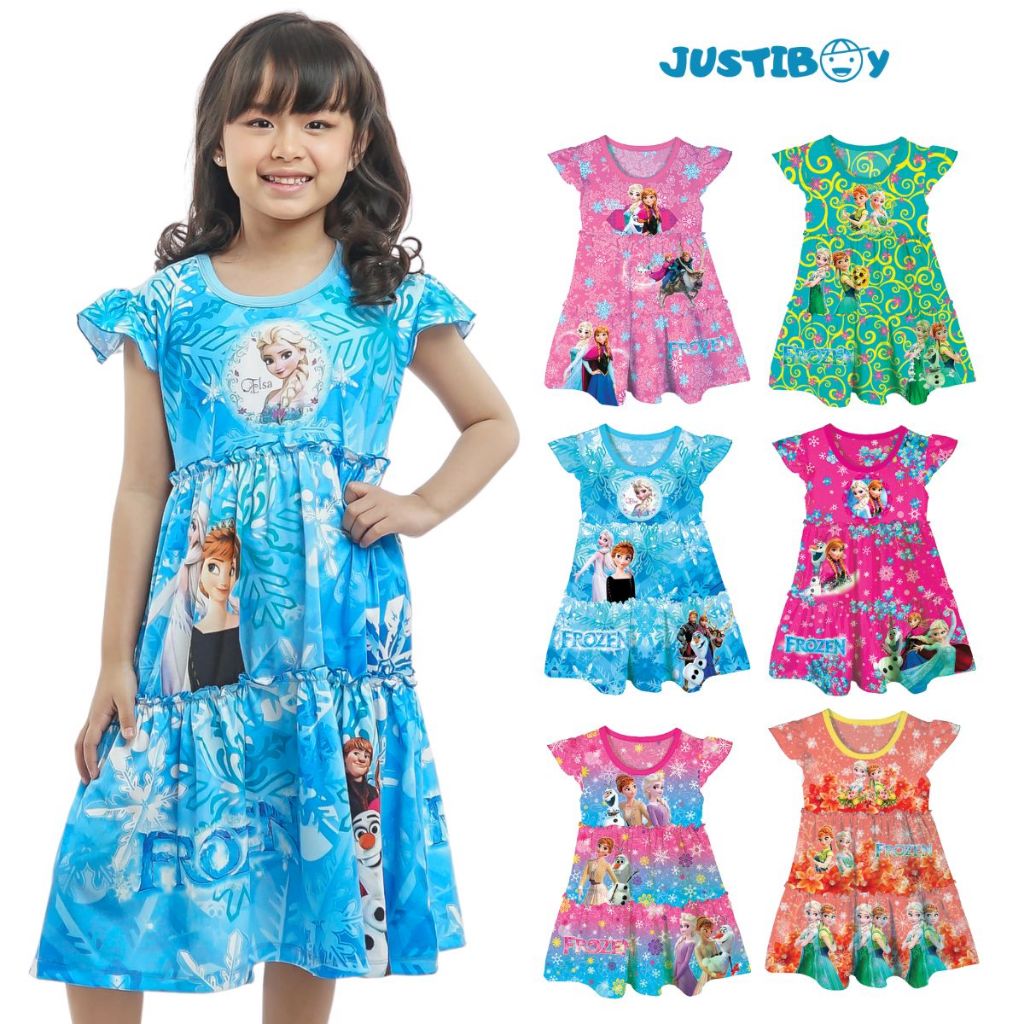 Baju Anak Cewek Frozen Elsa Dibawah Lutut Usia 3 - 9 Tahun