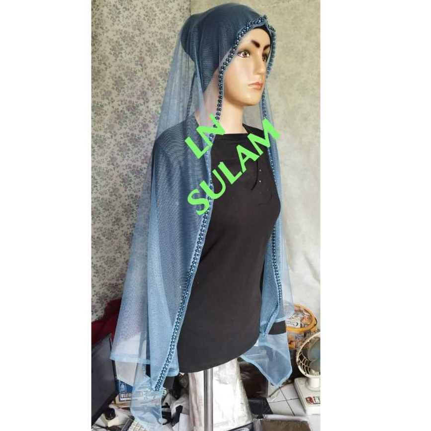 Slayer veil pengantin DENIM payet manik mnaik monte Mutiara untuk pernikahan sunting pelaminan weddi