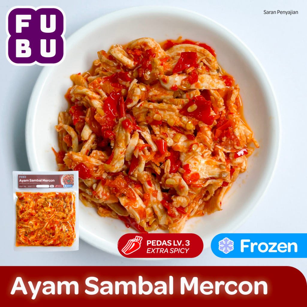 

FUBU Ayam Suwir Sambal Mercon - Oseng Sambel Cabe Merah - Satu Porsi Lauk Instan Frozen Food