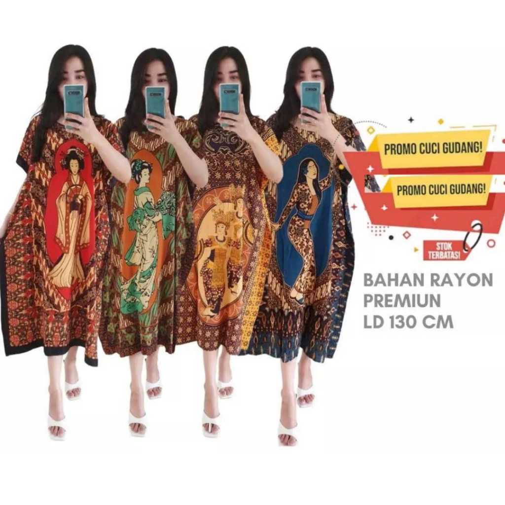 Paket Usaha 4 Daster Lowo Premium Jumbo Rayon Ld 130 Kain 84/50 - Daster Panjang Jumbo Motif Wanita 