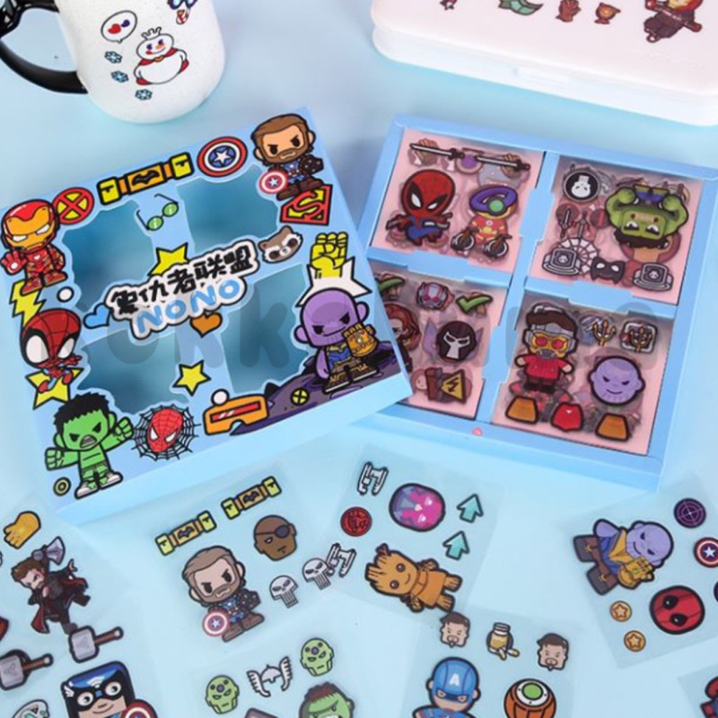 

NONO AVENGERS Sticker Box Aesthetic Karakter Superhero Anak Stiker Anti Air Waterproof Box isi 100 Lembar