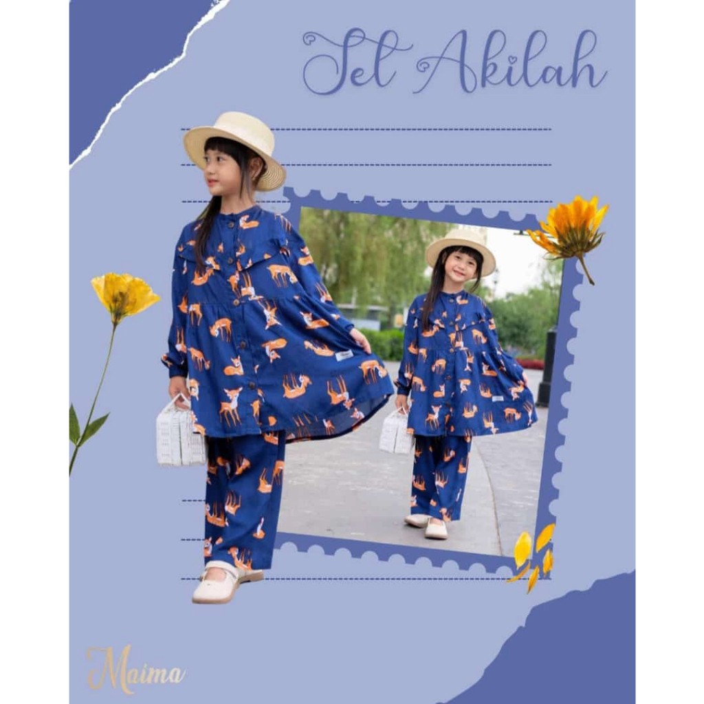 One Set Anak Perempuan Rayon Premium Akilah Usia 2-10 Tahun