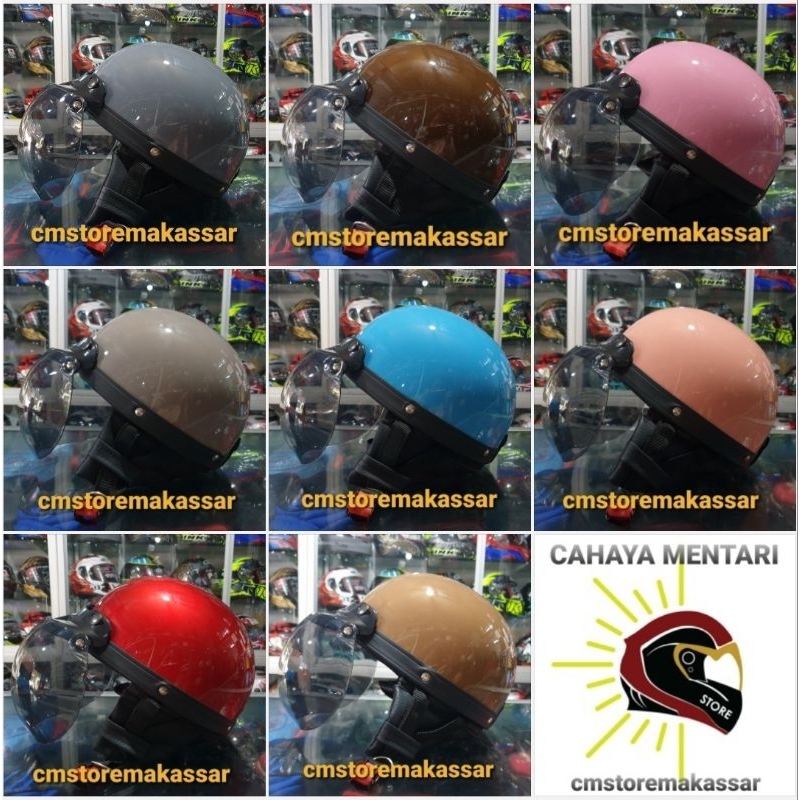 Helm Bogo Setengah Classic Retro Style + Kaca Cembung