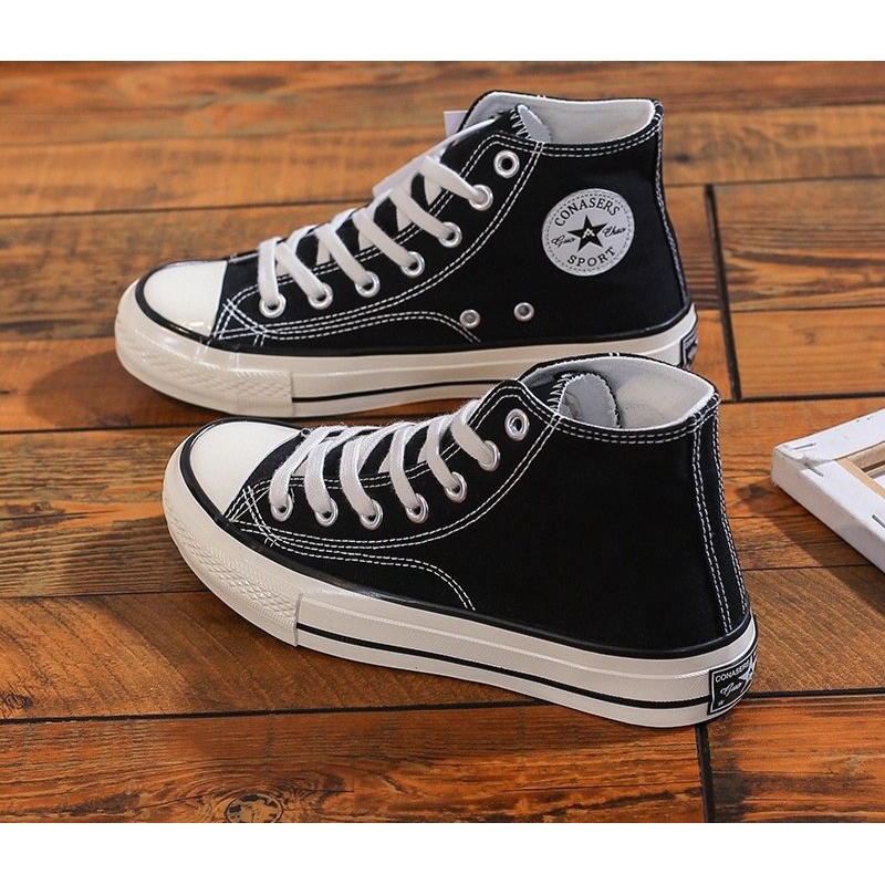 Sepatu Sneakers Wanita Sport Shoes Classic Tinggi Sepatu Sekolah Warior Black WK202
