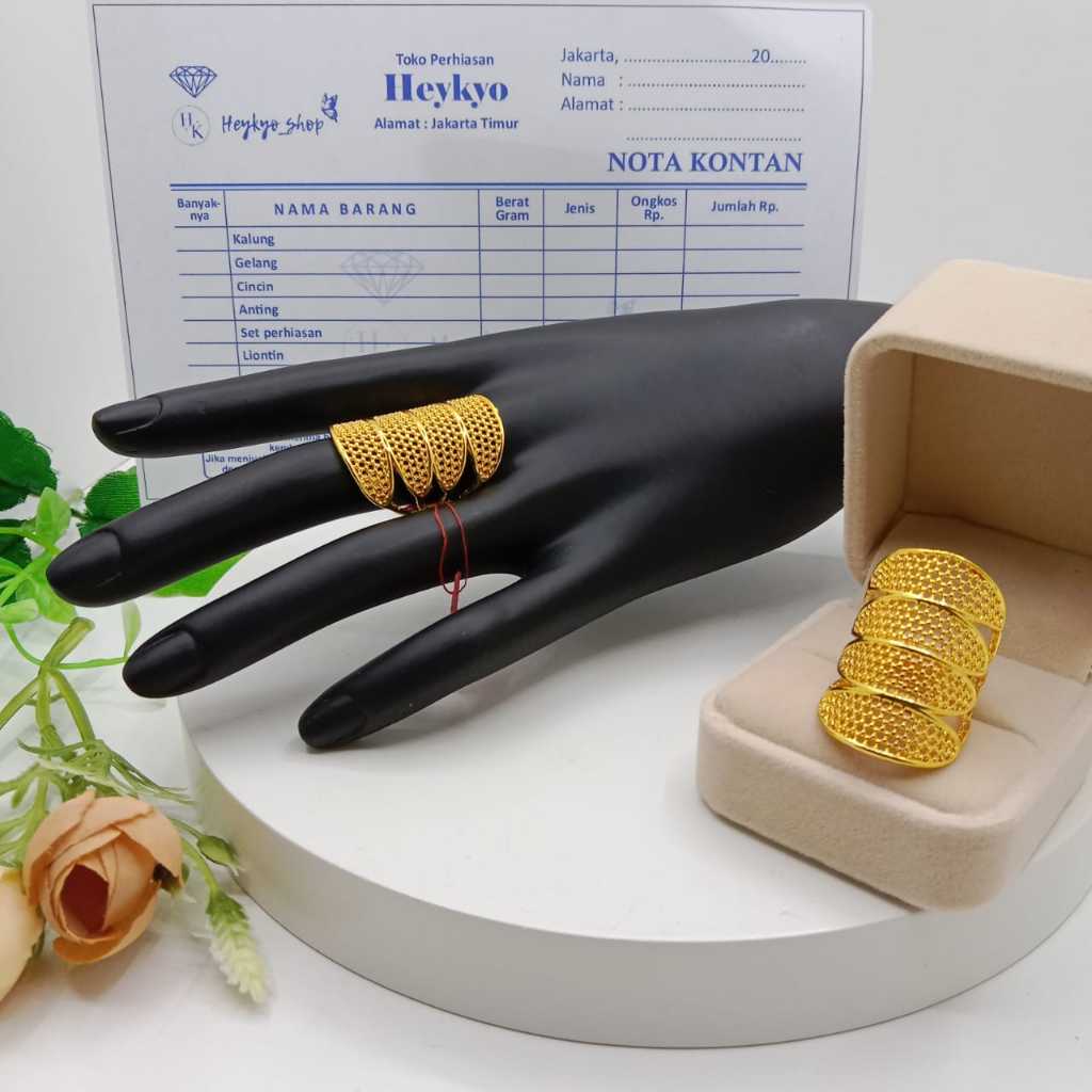 HeyKyo - Cincin Emas Muda 7.0 Gram Model Dubai Turky Sarang Lebah Lapis Emas Perhiasan Fashion Terla