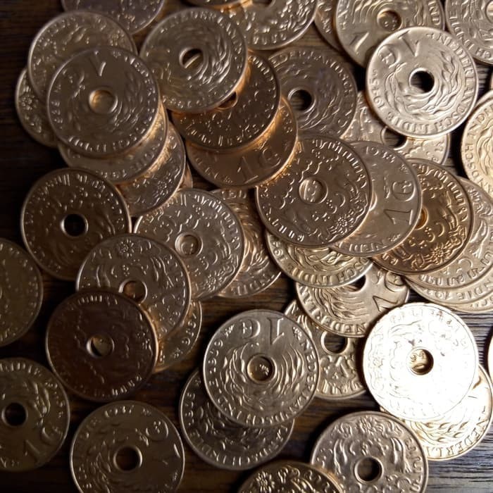 Koin Uang Kuno Logam  Benggol 1 Sen Bolong Nederlandsch Indie 1 cent