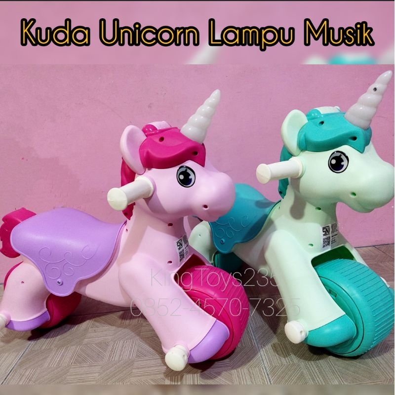 Mainan Anak Kuda Roda Unicorn Bisa Di Duduk Dinaiki Bonus Batrai Lampu Musik Bergerak Berjalan Kado 