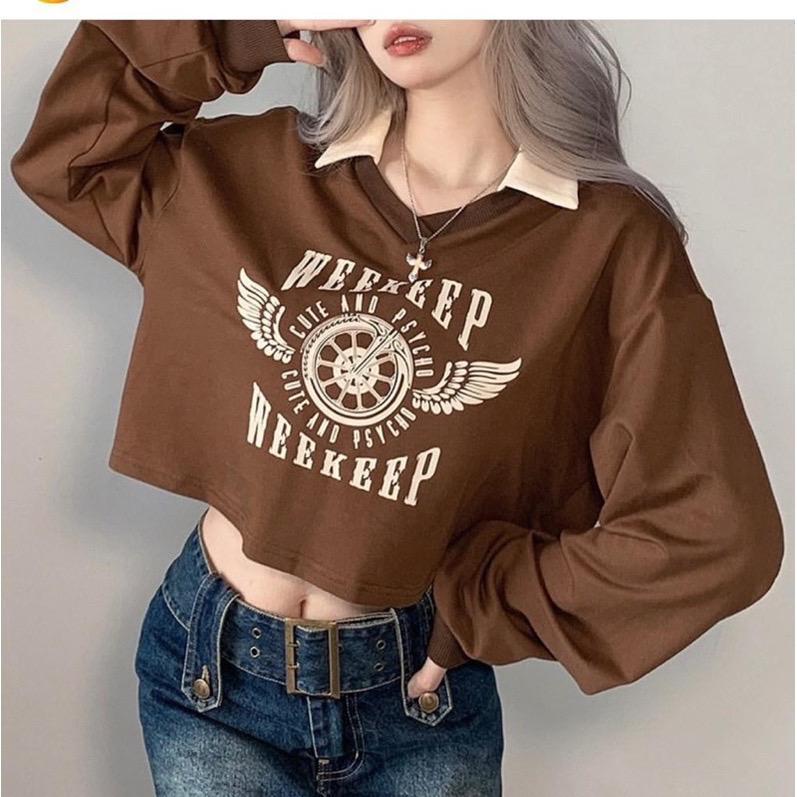 SWEATER CROP COLLAR WANITA KOREAN - WEEKEP CROOPE - SWEATSHIRT BERKERAH