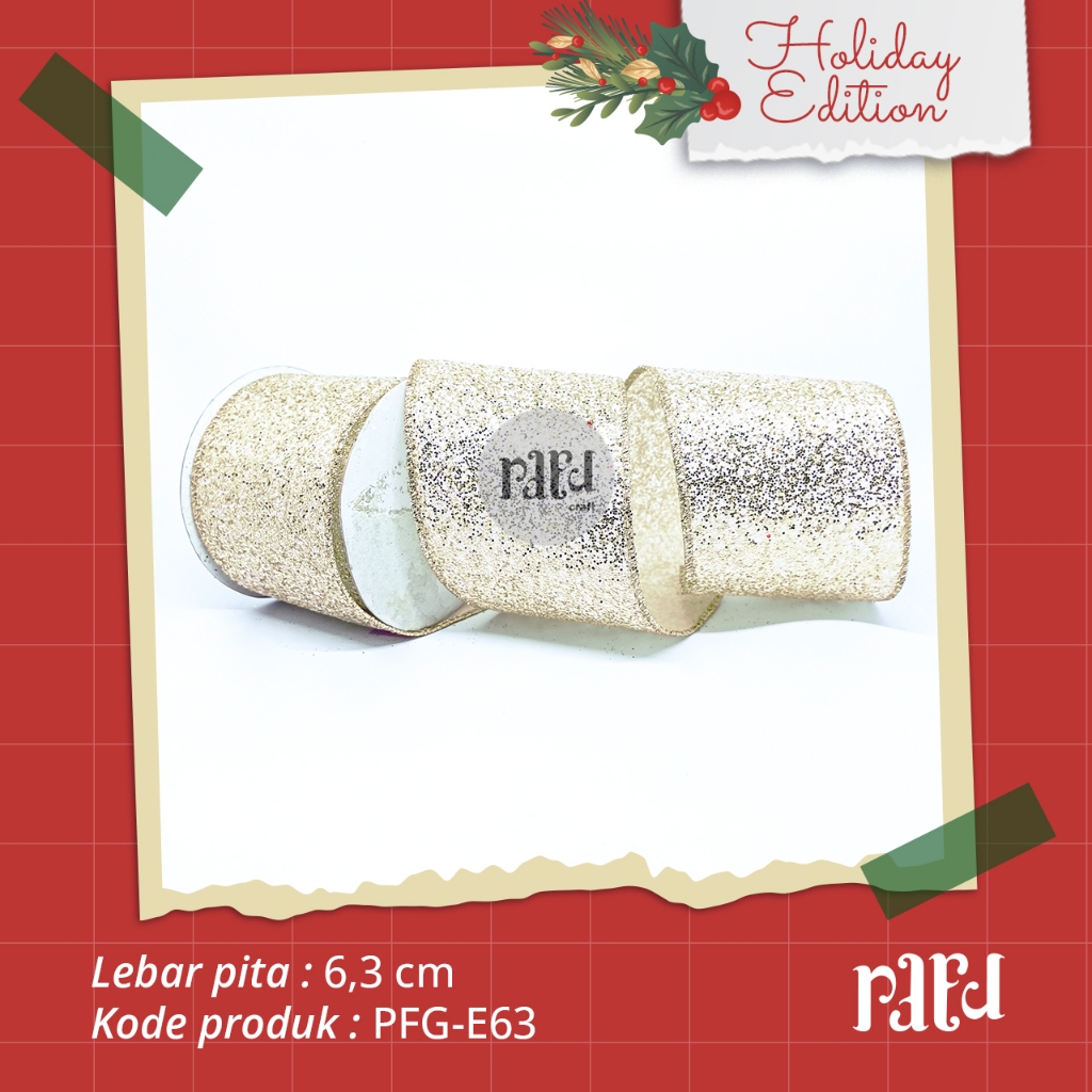 

[RC]-Pita Natal|Pita Full Gliter|Pita Kado/Hampers|PER 1 YARD (90cm)|Lebar 6,3 CM|Emas