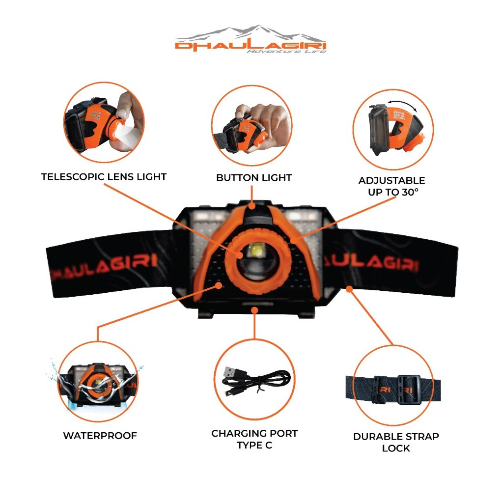 Dhaulagiri Rechargeable Head Lamp 617 senter kepala headlamp senter outdoor headlamp usb