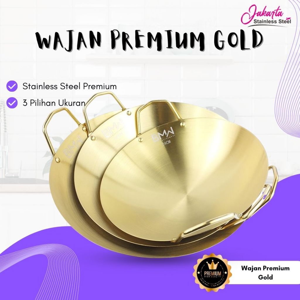JSS - Wajan Premium Stainless Steel Tebal Wajan Gold BMW Penggorengan Tebal 24, 26, 28 CM