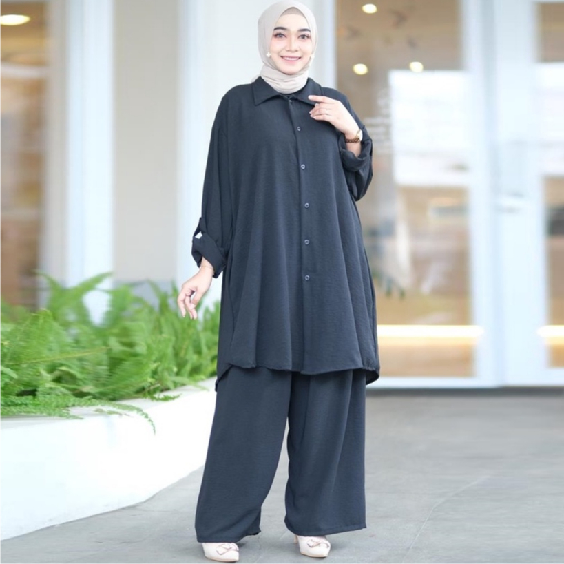 SETELAN CRINKLE AIRFLOW 5L XXXXXL ONESET WANITA CRINCLE LD 140 SUPER JUMBO POLOS KENYAL BERTEKSTUR