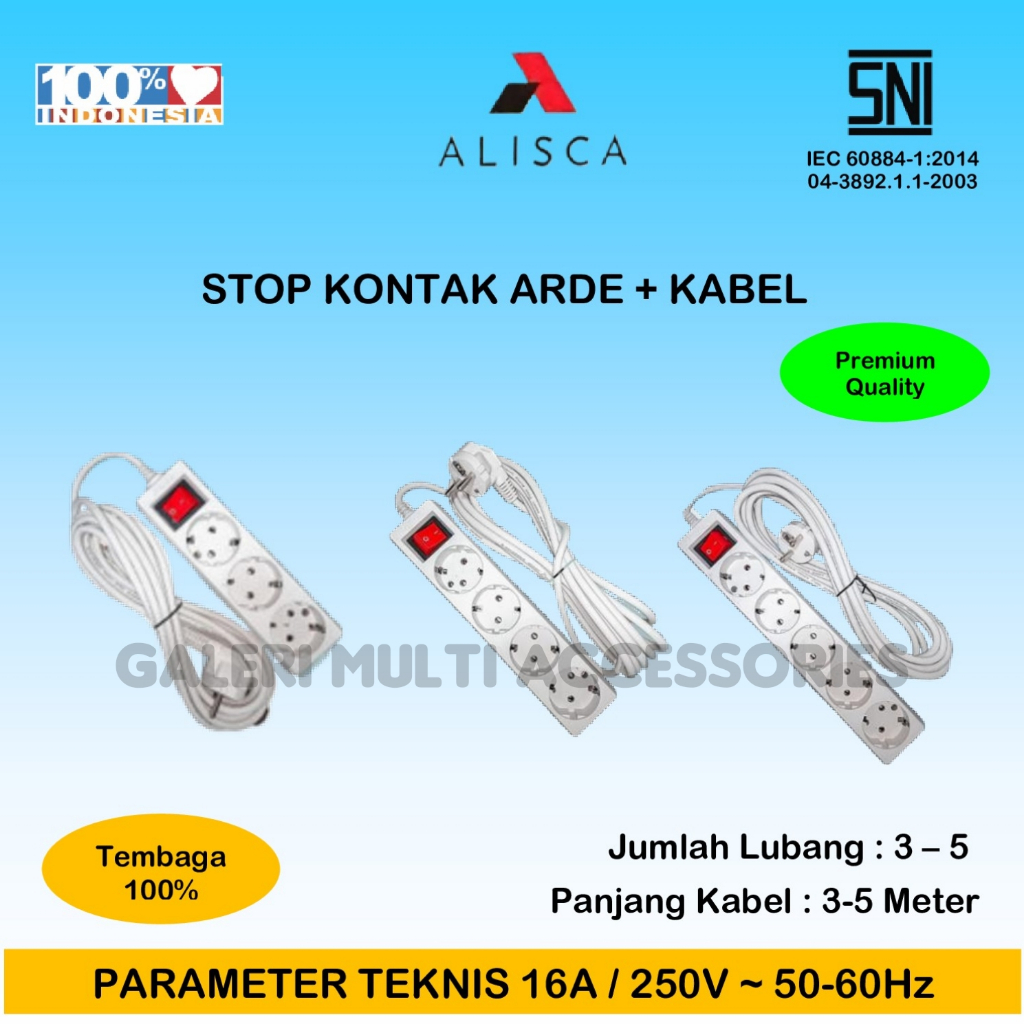 ALISCA Terminal Stop Kontak Arde Colokan Listrik Banyak Lubang dengan Sambungan Kabel dan Saklar