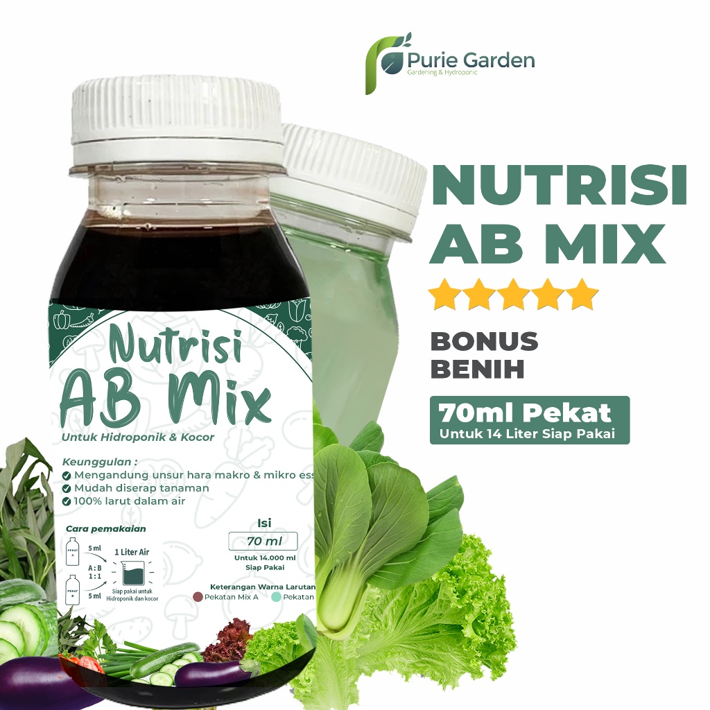 Purie Garden Pupuk Nutrisi AB Mix Sayuran Daun 70ml Pekat PG SBY