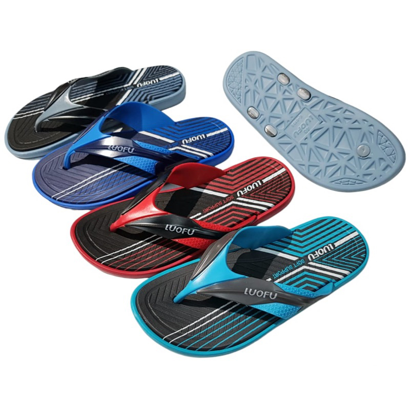 Luofu Sandal Anak Cowo Laki Jepit Karet Empuk Ringan Tatak Garis Impor E6155-E81SW (Z4)