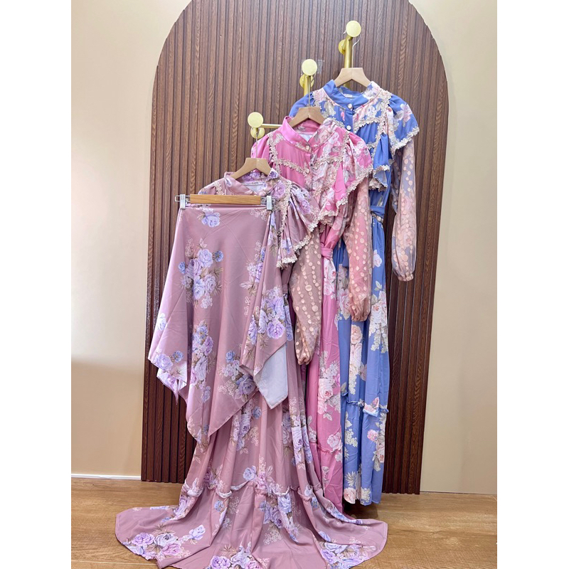 Orenji Sohwa SetHijab Ceruty Mix Tille polka