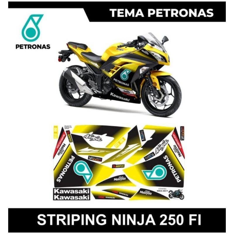 stripping lis sticker variasi kawasaki ninja 250 FI motif petronas kuning