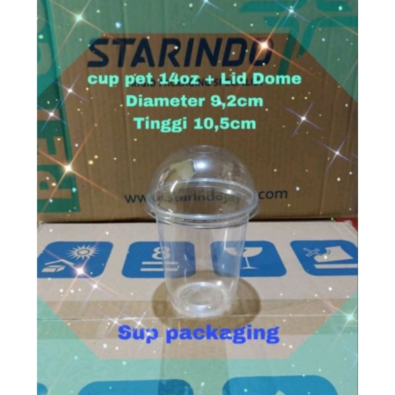 Cup pet 14oz Oval + Lid Dome + Gelas plastik pet Oval 14oz Starindo