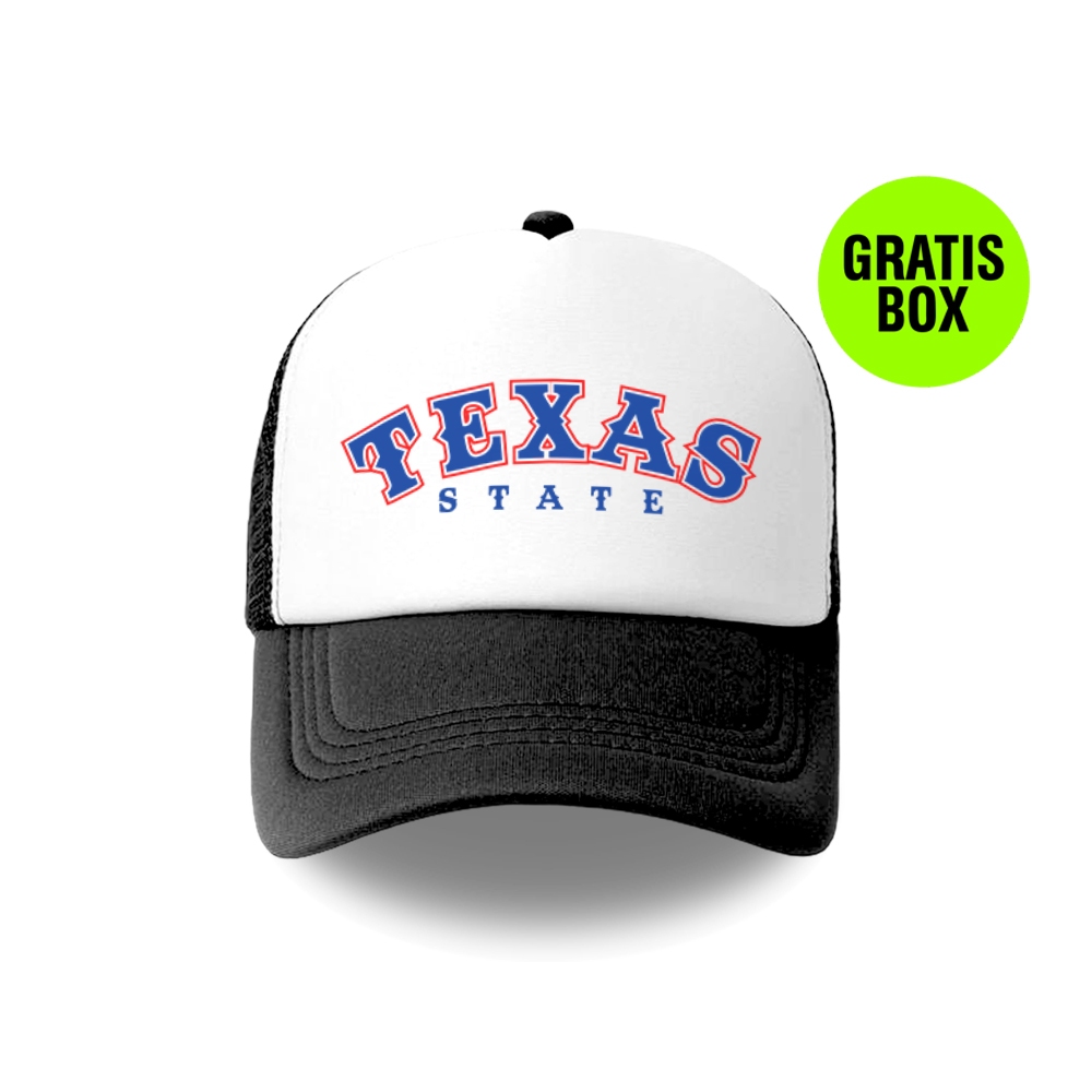 Topi Jaring College Varsity Trucker Hat Snapback Baseball Texas Text Font Huruf Viral Pria dan Wanit