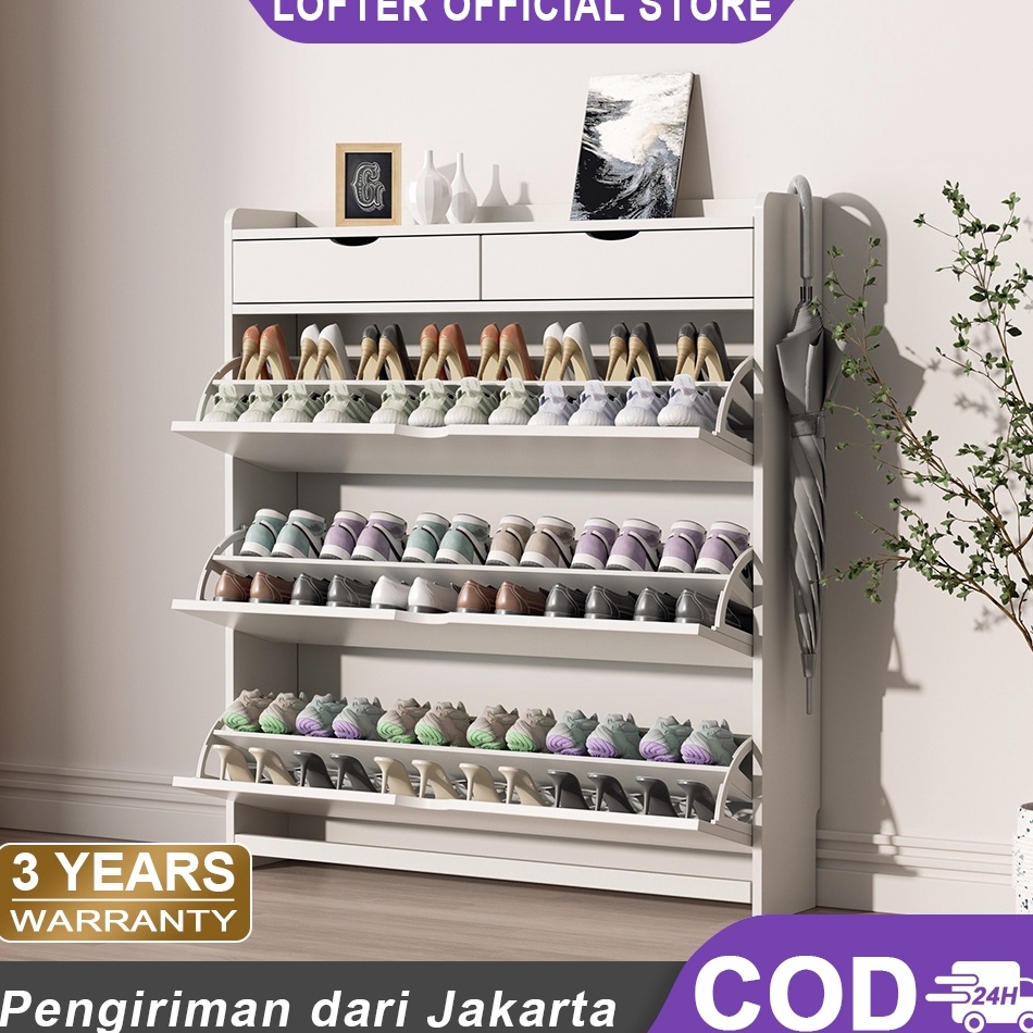 Sangat Nyaman.. LOFTER rack sepatu kayu Modern Shoe Rack Rak Sepatu tertutup Kabinet sepatu kayu Kab