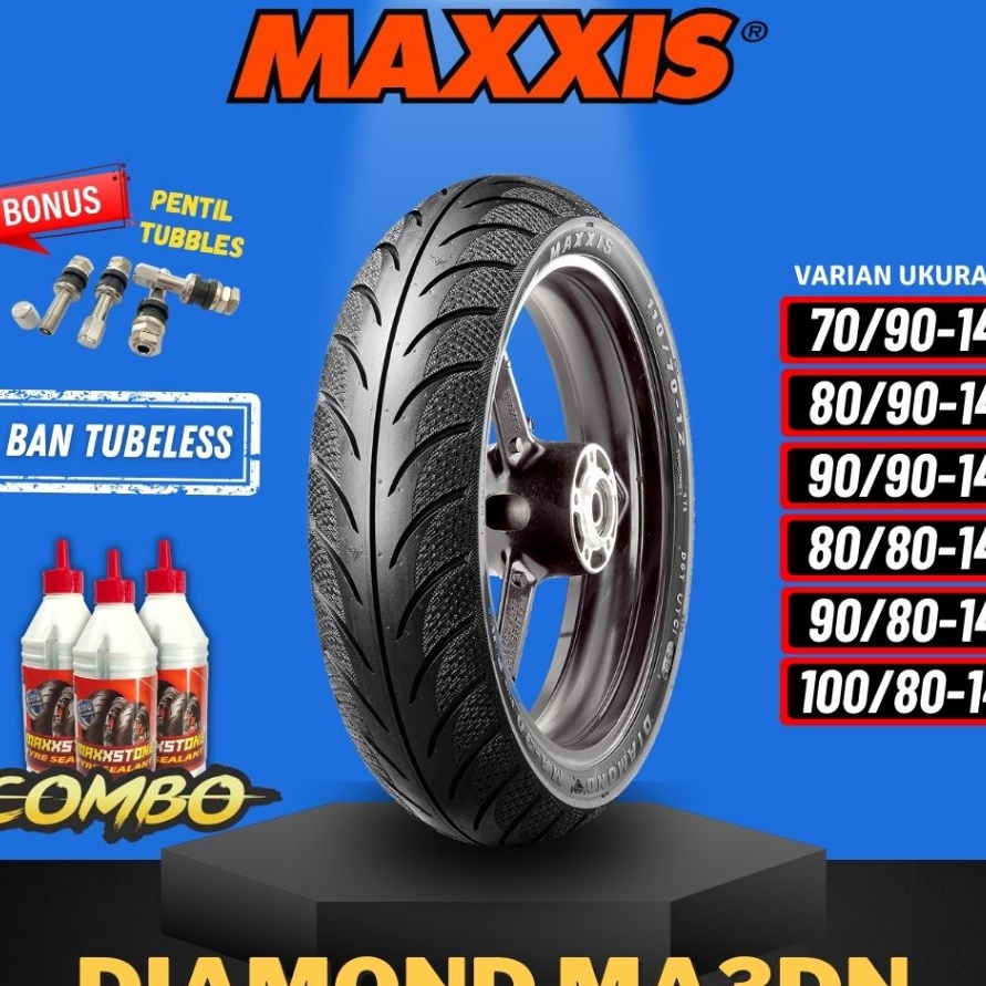 Stok Baru [READY COD] BAN MAXXIS DIAMOND MA-3DN TUBELESS (70/90-14 / 80/90-14 / 90/90-14 / 80/80-14 / 90/80-14 / 100/80-14 ) BAN MOTOR MATIC / BAN MAAXI RING 14 / BAN HONDA / BAN YAMAHA / BAN MAXXIS MA-V6 / BAN MAXXIS M6239 TL.