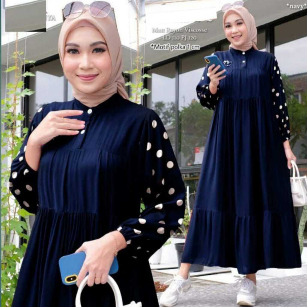 Dasima Gamis polos kombinasi polkadot Ukuran Jumbo Ld 110-120 cm midi dress terbaru