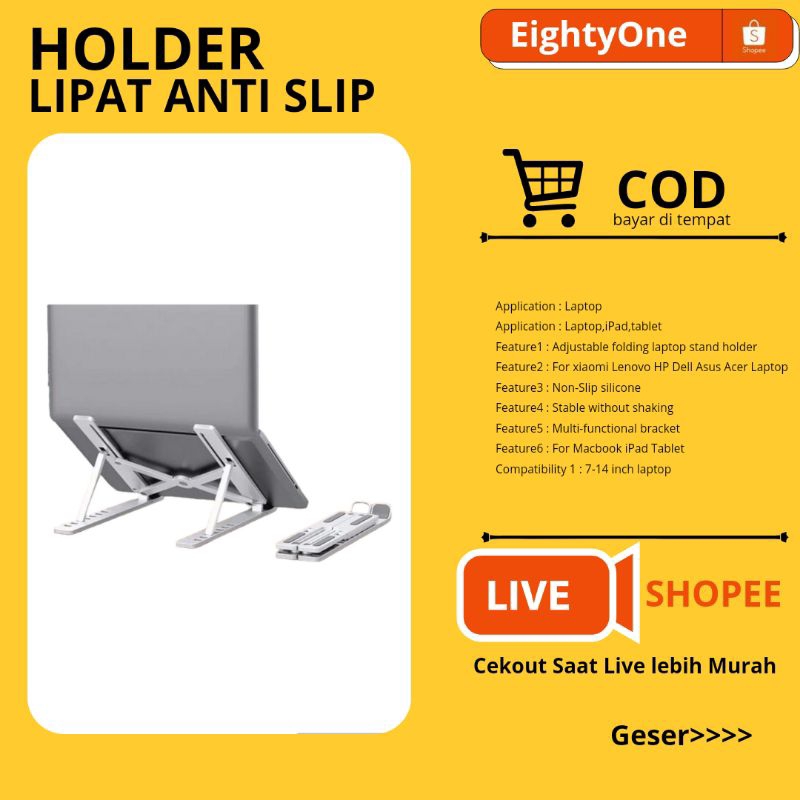 Stand Penyangga Laptop Stand Holder Lipat Adjustable Anti Slip Untuk Laptop Tablet