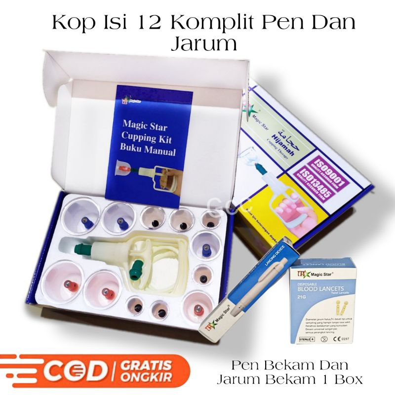 Paket Alat Bekam Komplit Full Set Kop Angin TEBAL Magnetik Isi 12 Lengkap Pen Bekam Jarum Selang Pom