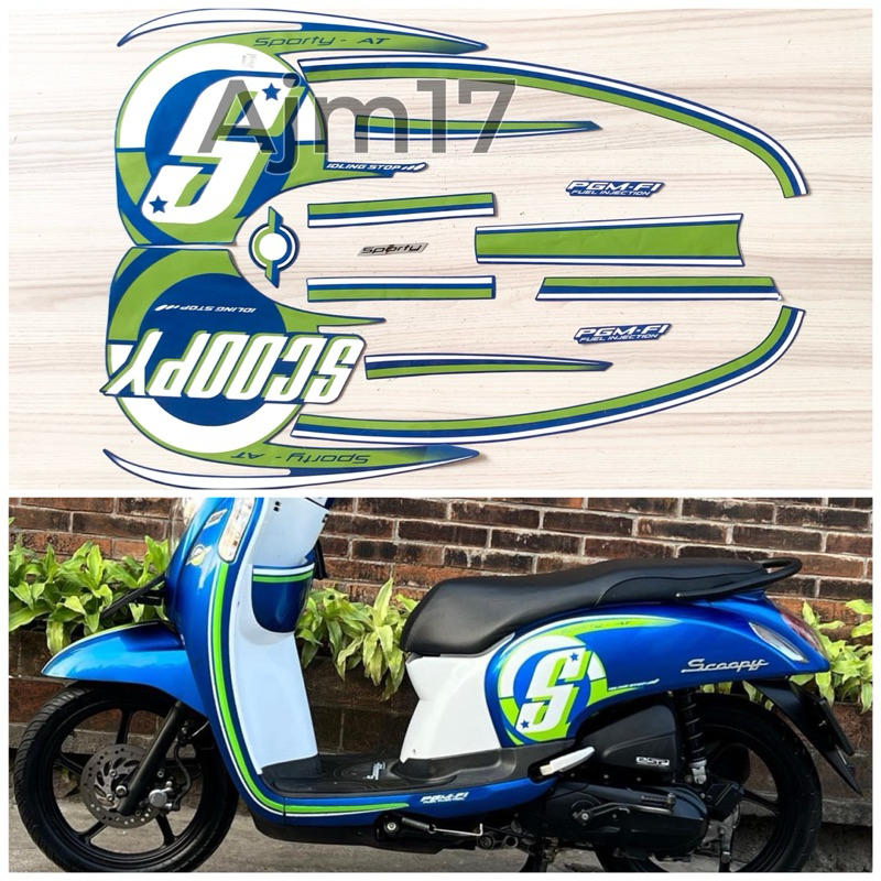STIKER STRIPING MOTOR SCOOPY 2015 2016 BIRU HIJAU SPORTY