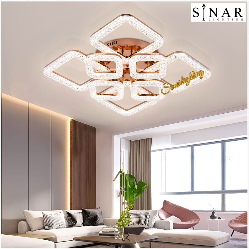 Lampu plafon Minimalis Gold kotak LED 3 warna cahaya XFD9007