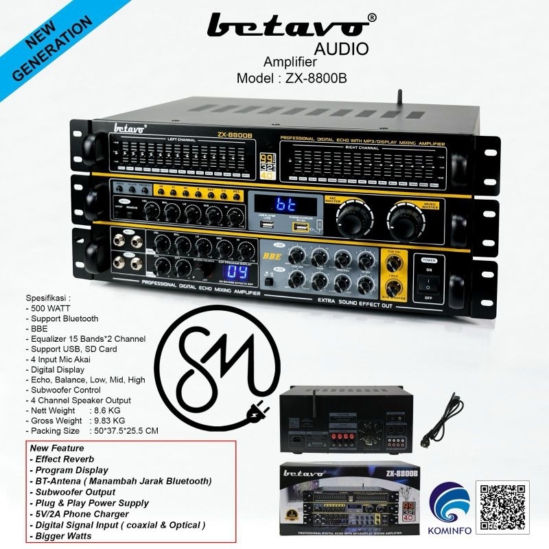 Amplifier Betavo ZX-8800 B Bluetooth Ampli Karaoke ZX8800B 8800B