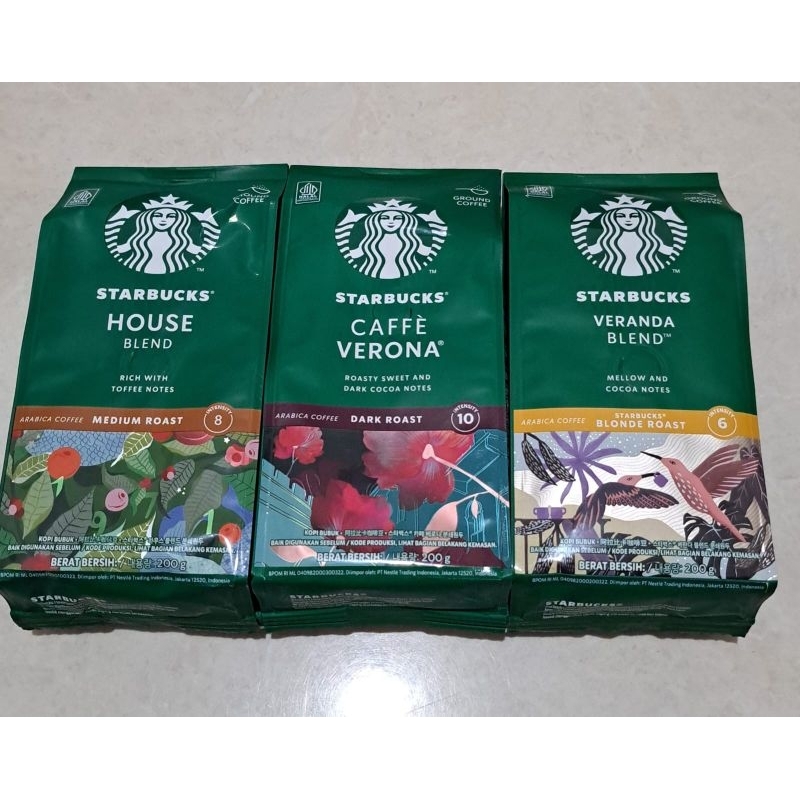 Kopi bubuk STARBUCK HOUSE BLEND 200 GRAM ada 3 varian MEDIUM ROAST GROUND COFFEE, BLONDE ROAST, DARK