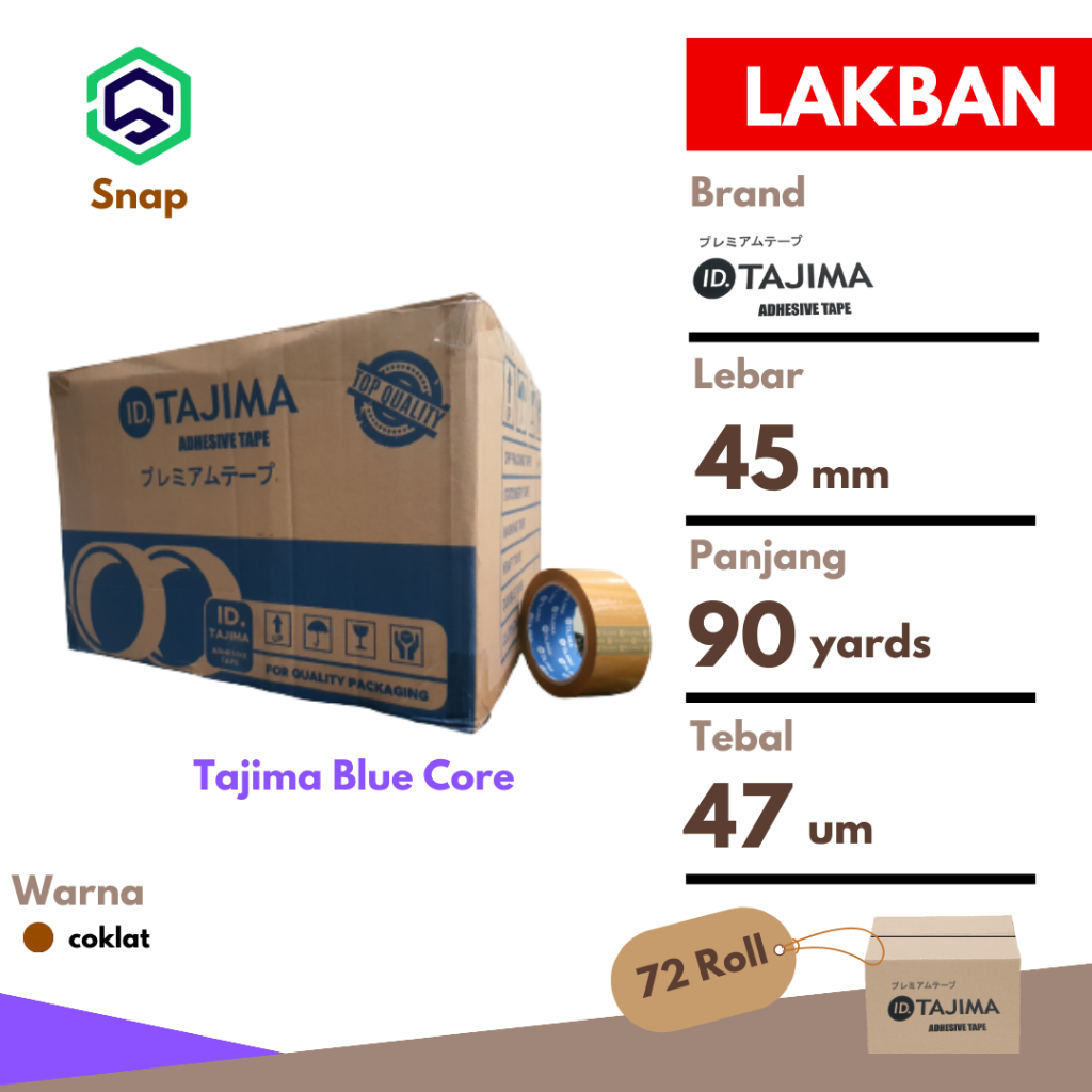 

Lakban Coklat Bening 45 mm x 90 yards Lengket Murah Ekonomis Tajima - Dus