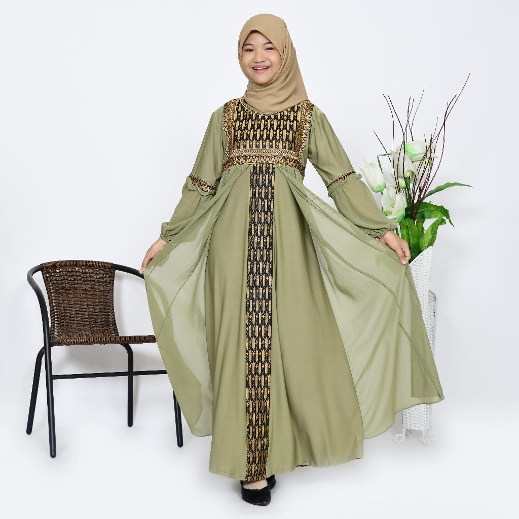 Abaya Turki Anak Perempuan Baju Gamis Turkey Remaja Tanggung Hitam Warna Putih Mewah | Abiyyuco TA90