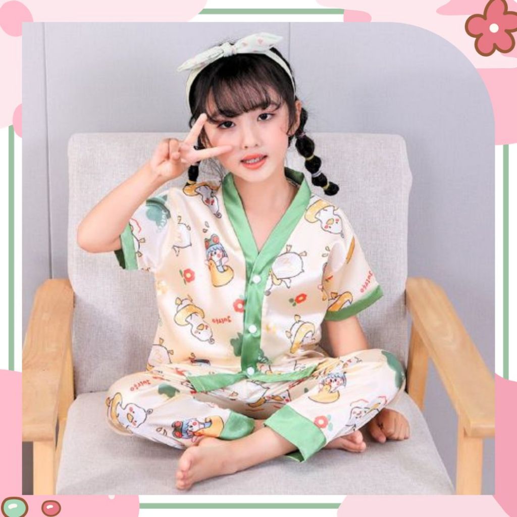 Setelan baju tidur kimono anak perempuan satin
