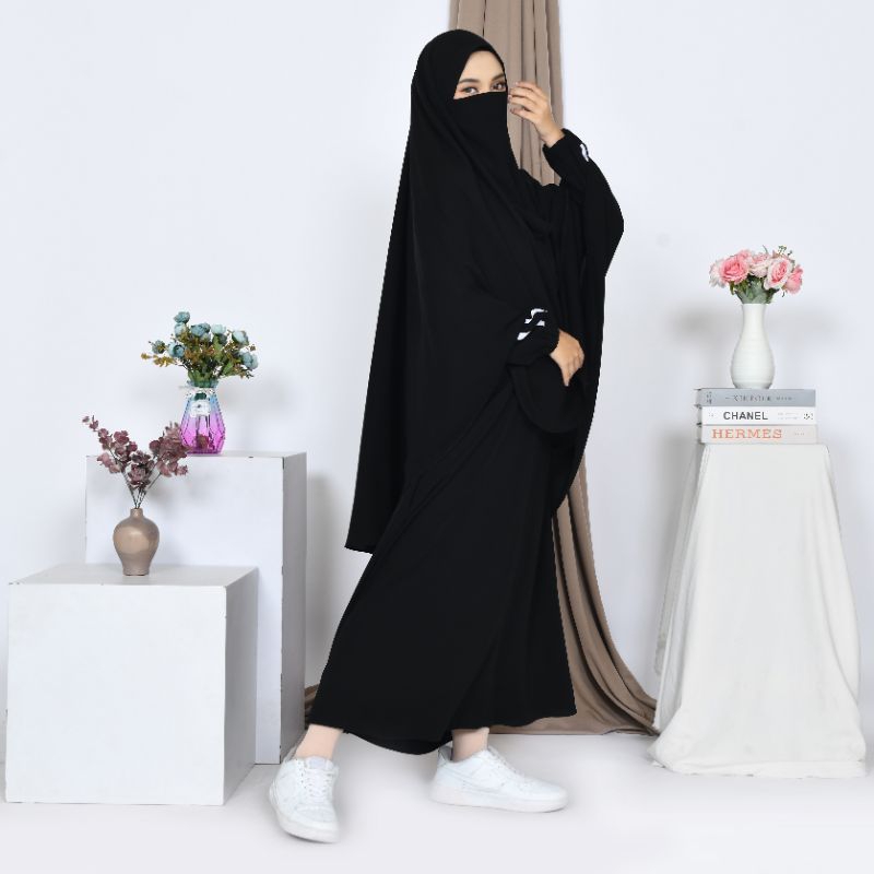 Al Muslim Gamis akhwat jetblack khusus Hitam/gamis syar'i/gamis perempuan